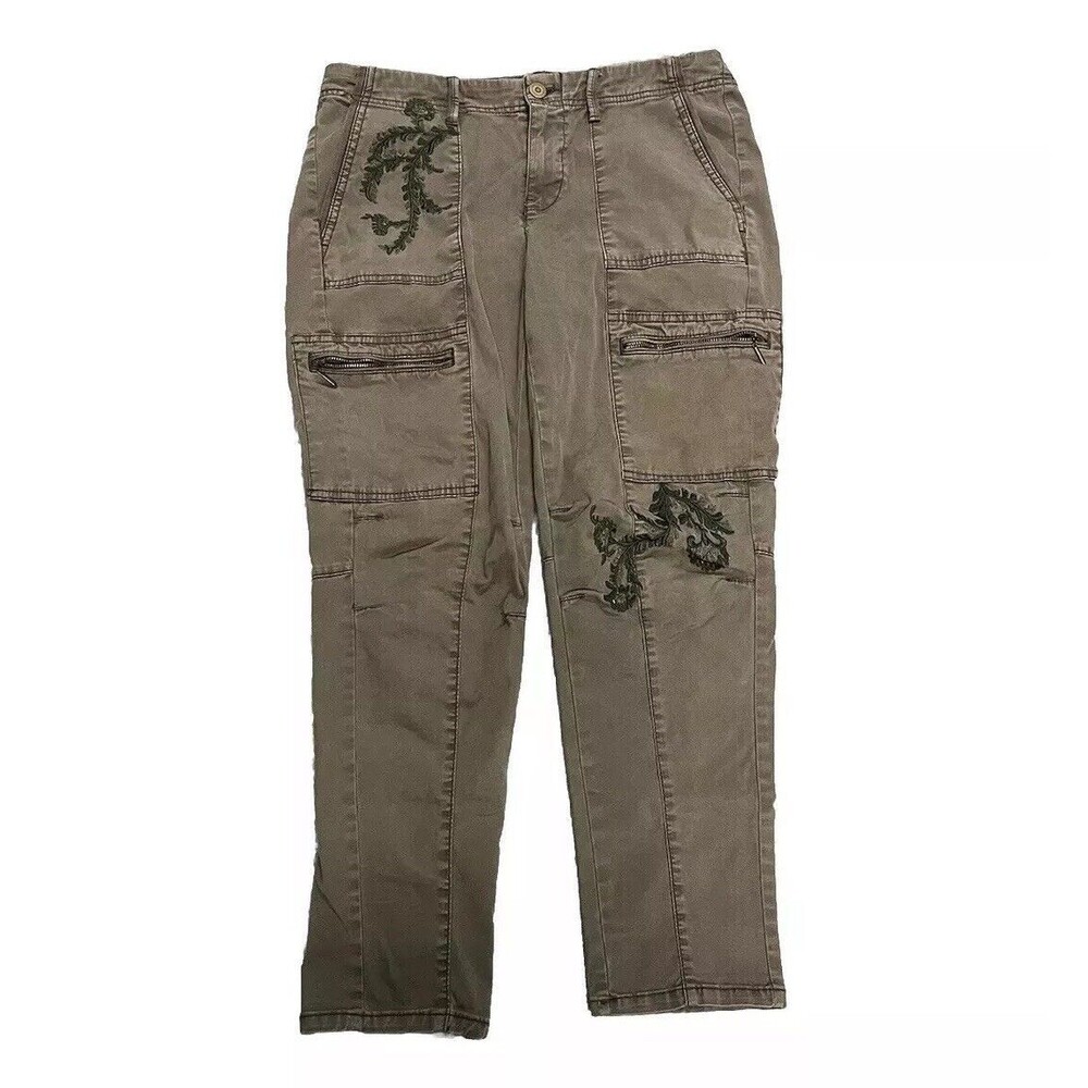 White House Black Market Cargo Pants Women’s Size 6 32x23 Plant Embroidery Brown